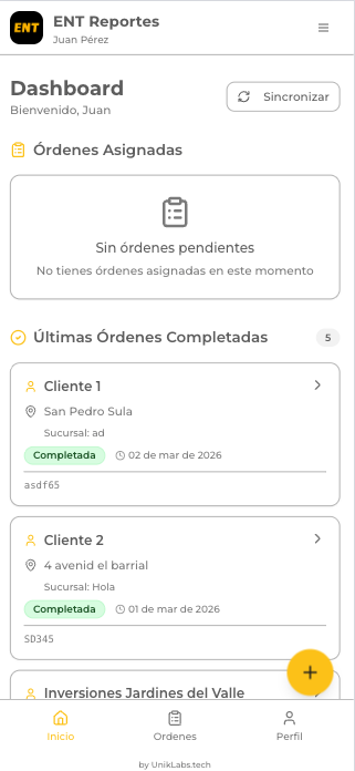 ReporT Dashboard — vista móvil